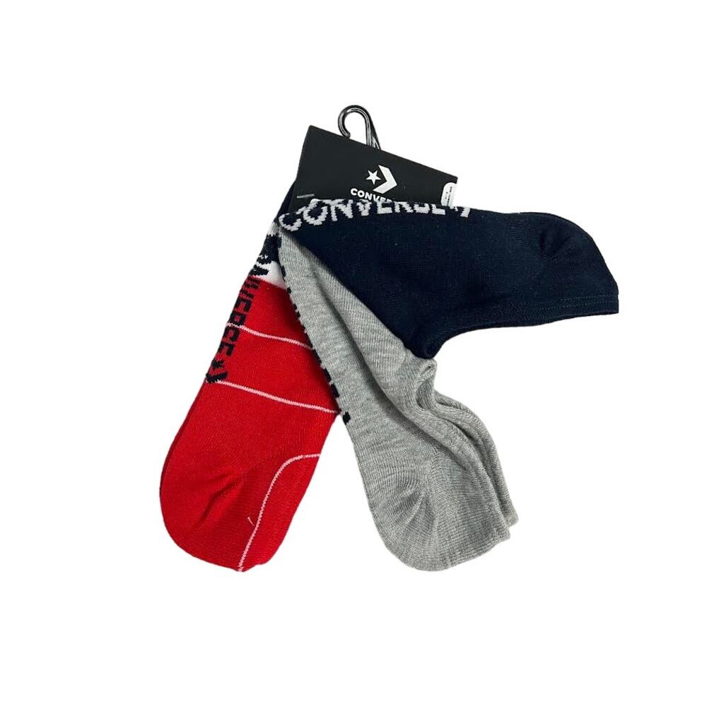 NEW! Converse 3 Pack Flat Knit Ultra Low Socks Navy/Red/Gray Mens 6-12